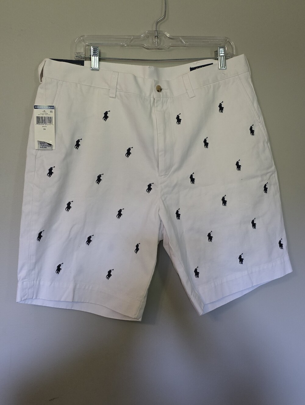 Ralph Lauren White Shorts with Navy Polo Player Embroidery